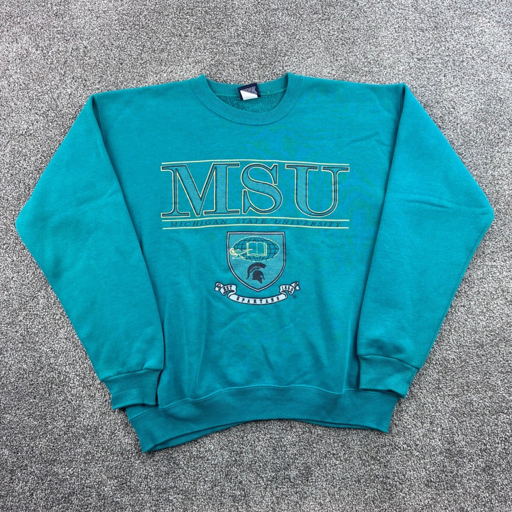Vintage Michigan State Spartans Sweatshirt Mens Large Teal Cotton Spartans MSU